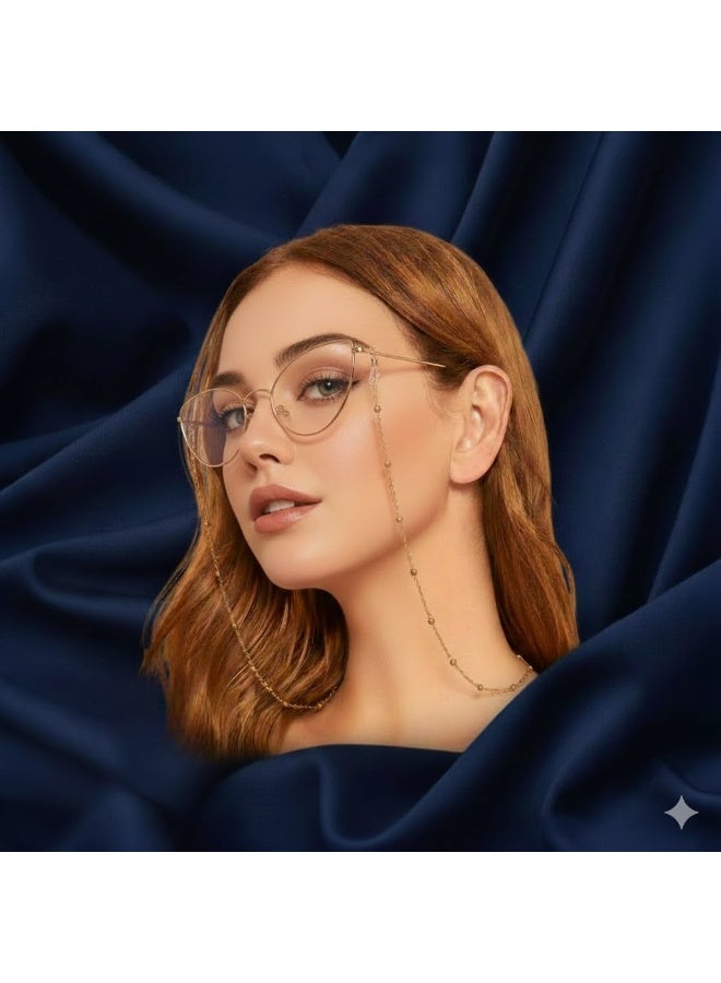 Eyeglasses Chain with Beaded Detail, Gold, Metal Frame Holder Accessory